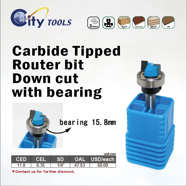 Carbide Tipped  Router bit  Down cut with bearing